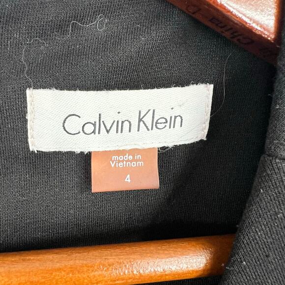 CALVIN KLEIN Solid Black embellished Gold Chain Trim Sheath Dress classic Size 4 - Picture 4 of 8